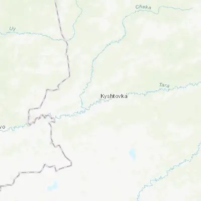 Map showing location of Kyshtovka (56.554980, 76.627130)
