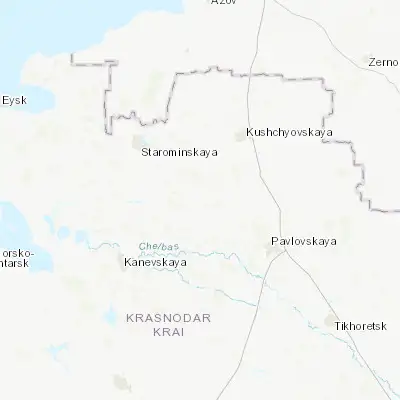 Map showing location of Leningradskaya (46.321400, 39.387700)