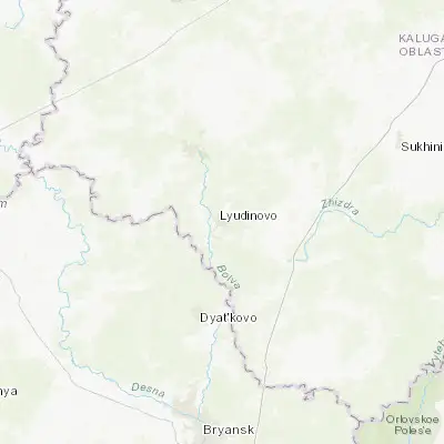 Map showing location of Lyudinovo (53.866390, 34.447780)