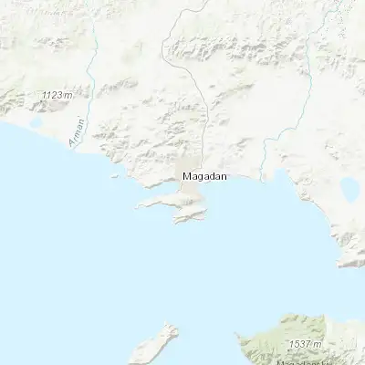 Map showing location of Magadan (59.563800, 150.803470)