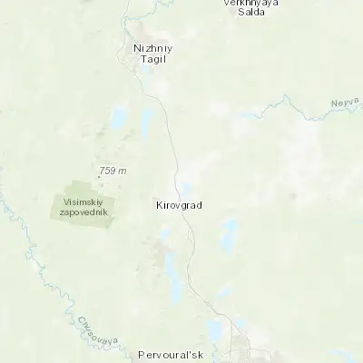 Map showing location of Nev’yansk (57.495300, 60.211200)