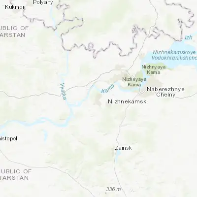 Map showing location of Nizhnekamsk (55.636570, 51.824470)