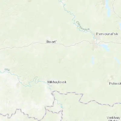 Map showing location of Nizhniye Sergi (56.661390, 59.303330)
