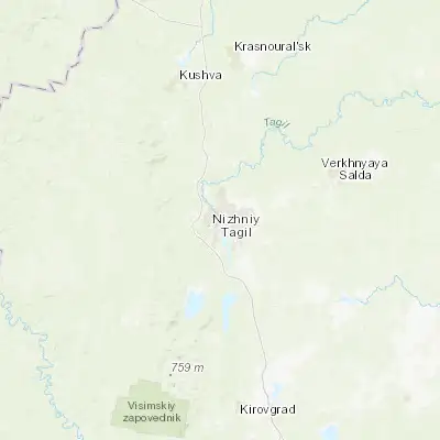 Map showing location of Nizhny Tagil (57.919440, 59.965000)