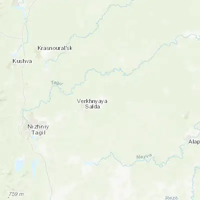 Map showing location of Nizhnyaya Salda (58.077560, 60.720200)