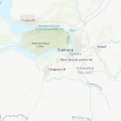 Map showing location of Novokuybyshevsk (53.095900, 49.946200)