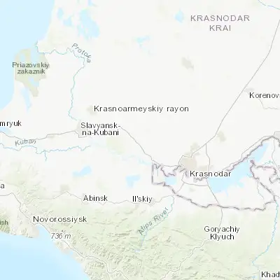 Map showing location of Novomyshastovskaya (45.199090, 38.582720)