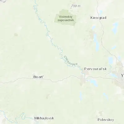 Map showing location of Novoutkinsk (56.992950, 59.557140)