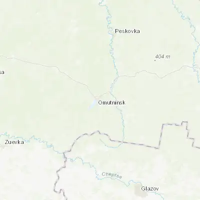 Map showing location of Omutninsk (58.670010, 52.193200)