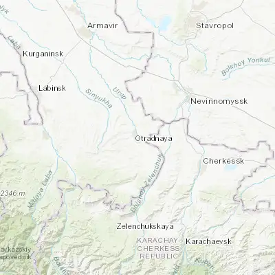 Map showing location of Otradnaya (44.393330, 41.520560)