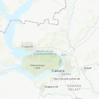 Map showing location of Pribrezhnyy (53.486620, 49.858360)
