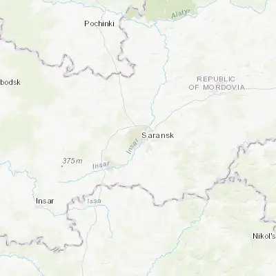 Map showing location of Saransk (54.183800, 45.174900)