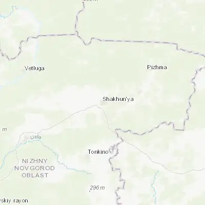 Map showing location of Shakhun’ya (57.675790, 46.611360)
