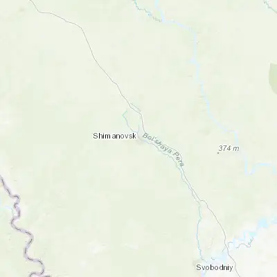 Map showing location of Shimanovsk (52.005750, 127.677560)