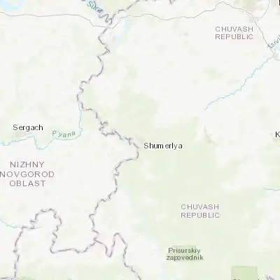 Map showing location of Shumerlya (55.500500, 46.412880)