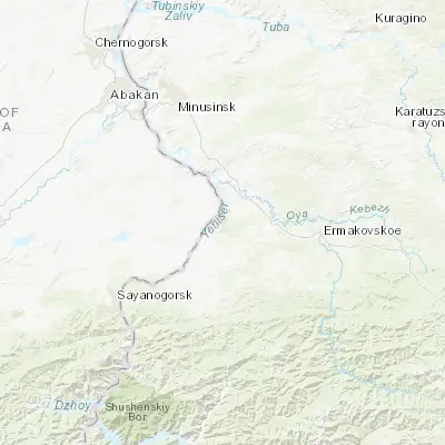 Map showing location of Shushenskoye (53.325000, 91.935560)