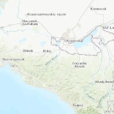 Map showing location of Smolenskaya (44.786360, 38.803330)
