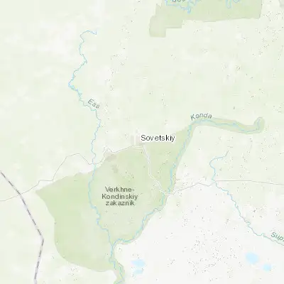 Map showing location of Sovetskiy (61.361390, 63.584170)