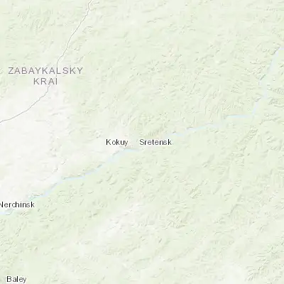 Map showing location of Sretensk (52.247800, 117.708350)