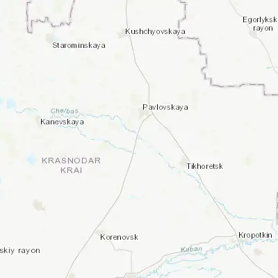 Map showing location of Staroleushkovskaya (45.986660, 39.759870)