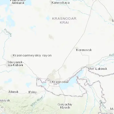 Map showing location of Staromyshastovskaya (45.343290, 39.076080)