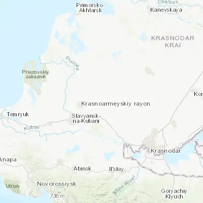 Map showing location of Staronizhestebliyevskaya (45.383150, 38.443040)