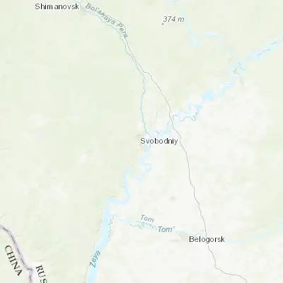 Map showing location of Svobodnyy (51.375250, 128.140970)