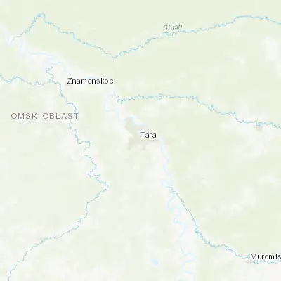 Map showing location of Tara (56.894360, 74.370960)