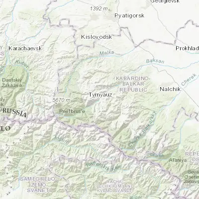 Map showing location of Tyrnyauz (43.382780, 42.918330)