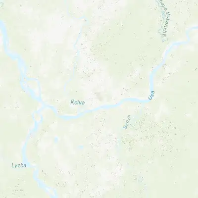 Map showing location of Usinsk (65.993890, 57.528060)