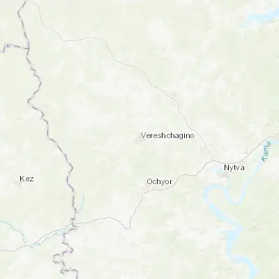 Map showing location of Vereshchagino (58.078940, 54.655700)