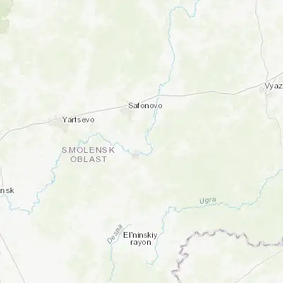 Map showing location of Verkhnedneprovskiy (54.981310, 33.345730)
