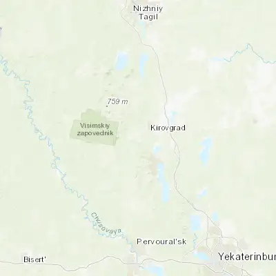 Map showing location of Verkhniy Tagil (57.373300, 59.955600)
