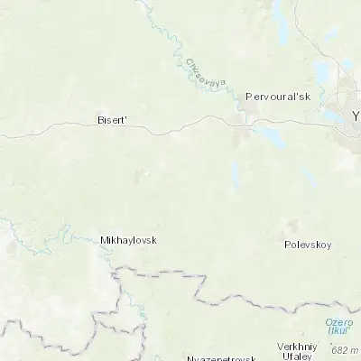 Map showing location of Verkhniye Sergi (56.646940, 59.555560)
