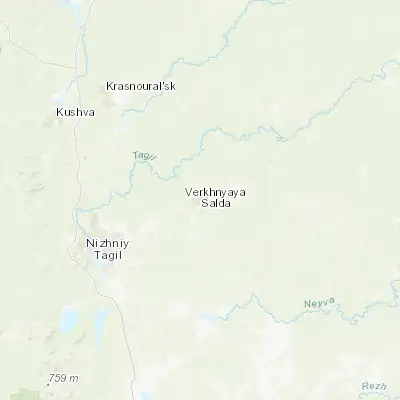 Map showing location of Verkhnyaya Salda (58.048740, 60.559490)