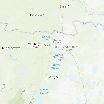 Map showing location of Vishnëvogorsk (55.991300, 60.657900)