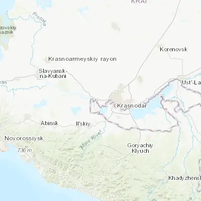 Map showing location of Yelizavetinskaya (45.046160, 38.794910)