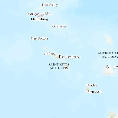 Map showing location of Basseterre (17.295500, -62.724990)