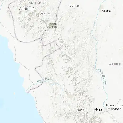 Map showing location of Al Majāridah (19.123610, 41.911110)