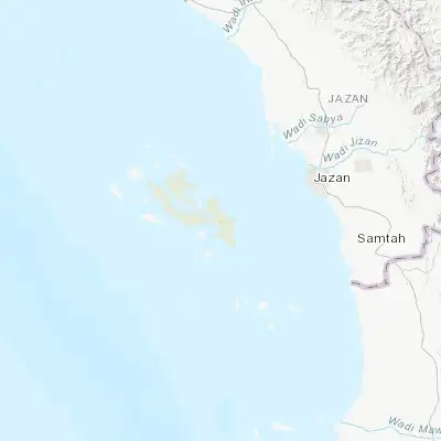 Map showing location of Farasān (16.702220, 42.118330)