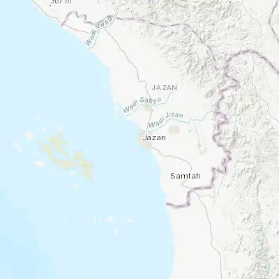 Map showing location of Jizan (16.889170, 42.551110)