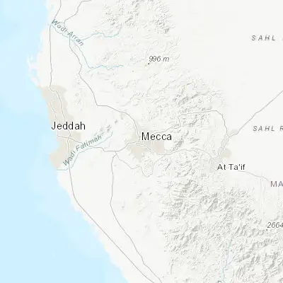 Map showing location of Mecca (21.426640, 39.825630)