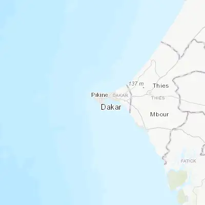 Map showing location of Dakar (14.693700, -17.444060)