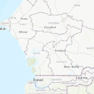 Map showing location of Gandiaye (14.233330, -16.266670)
