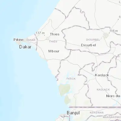 Map showing location of Tiadiaye (14.416670, -16.700000)