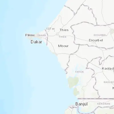 Map showing location of Warang (14.373490, -16.943660)