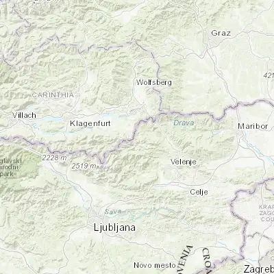 Map showing location of Mežica (46.521390, 14.854440)