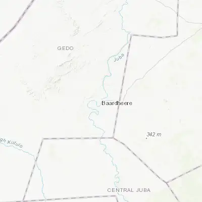 Map showing location of Baardheere (2.344640, 42.276440)
