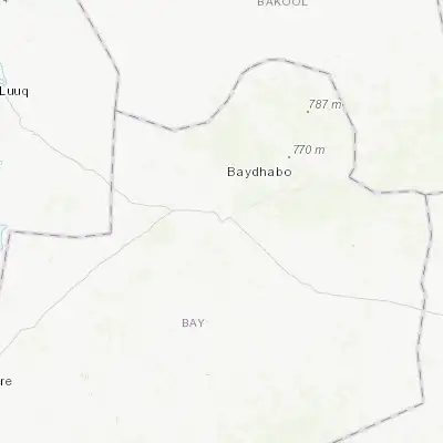 Map showing location of Baidoa (3.113830, 43.649800)