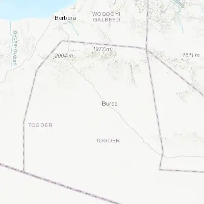 Map showing location of Burao (9.522130, 45.533630)